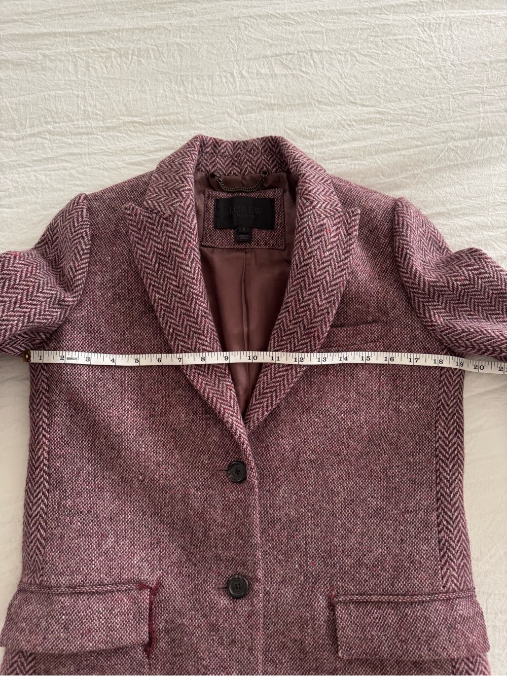 J.Crew Collection 100% Wool Herringbone Blazer Jacket Mauve Burgundy Size 2 - Picture 13 of 13